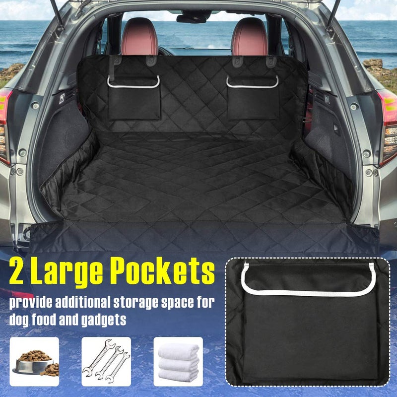 F-color SUV Cargo Liner for Dogs, Waterproof Pet Cargo Cover Dog Seat Cover Mat for SUVs Sedans Vans with 2 Large Pockets, Non-Slip, Large Size Universal Fit, Black - Image 4